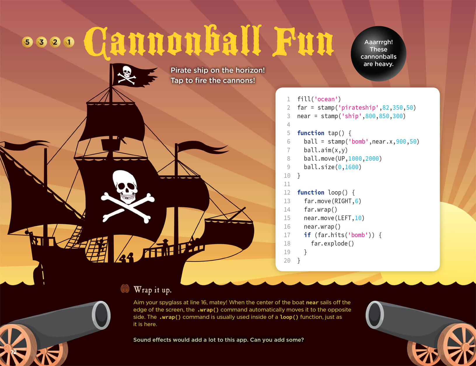 Kids program pirates in the Cannonball Fun app.